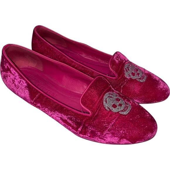 Alexander McQueen Skull Embroidered Smoking Pink Velvet Flats   Size: EU 38/US 8 - Picture 3 of 8